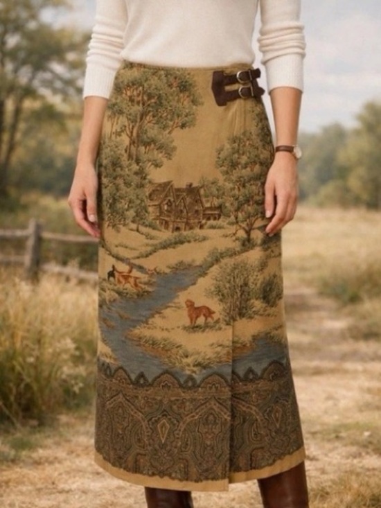 Ralph Lauren Dresses & Skirts - RARE Vintage Ralph Lauren Balmoral Dog Hunt Cabin Wool Blend Wrap Skirt Size 8
